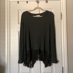 Anthropologie olive green sweater with fringe